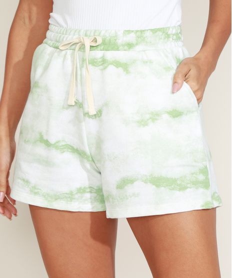 Short-de-Moletom-Feminino-Estampado-Tie-Dye-Cintura-Alta-com-Bolsos-Verde-9974228-Verde_1