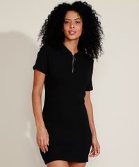 Vestido-Polo-Feminino-Curto-Canelado-com-Ziper-Manga-Curta-Preto-9960130-Preto_1