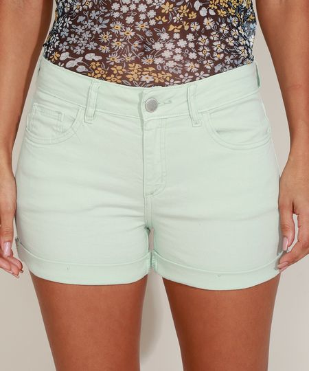 Short-de-Sarja-Feminino-Reto-Cintura-Media-com-Barra-Dobrada-Verde-Claro-9967679-Verde_Claro_1