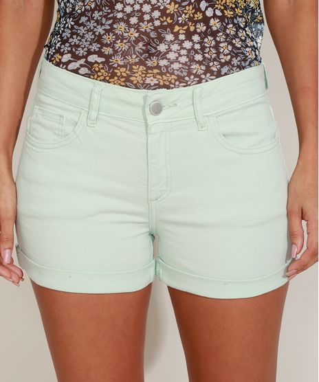 Short-de-Sarja-Feminino-Reto-Cintura-Media-com-Barra-Dobrada-Verde-Claro-9967679-Verde_Claro_1