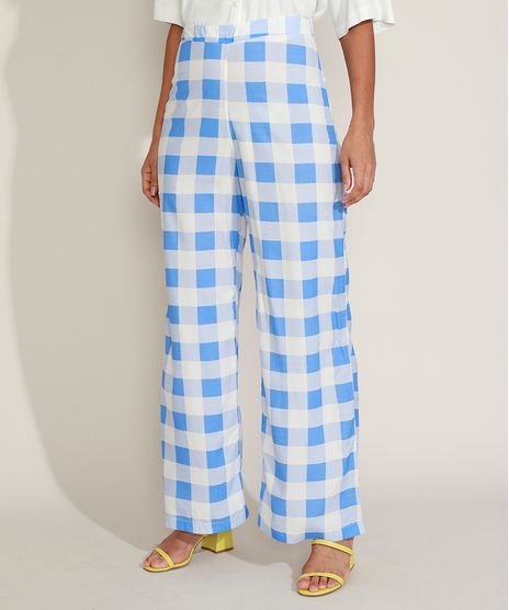 Calca-Feminina-Pantalona-Cintura-Alta-Estampada-Xadrez-Azul-Claro-9960091-Azul_Claro_1