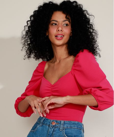Blusa-Feminina-com-Franzido-Manga-Bufante-Decote-Princesa-Pink-9972549-Pink_1