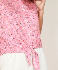 Camisa-Feminina-Estampada-Floral-com-No-Manga-Curta-Rosa-9947293-Rosa_4