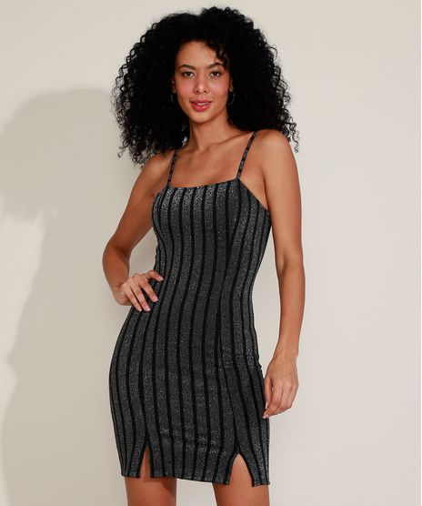 Vestido-Feminino-Listrado-com-Lurex-e-Fendas-Alca-Fina-Preto-9957240-Preto_1