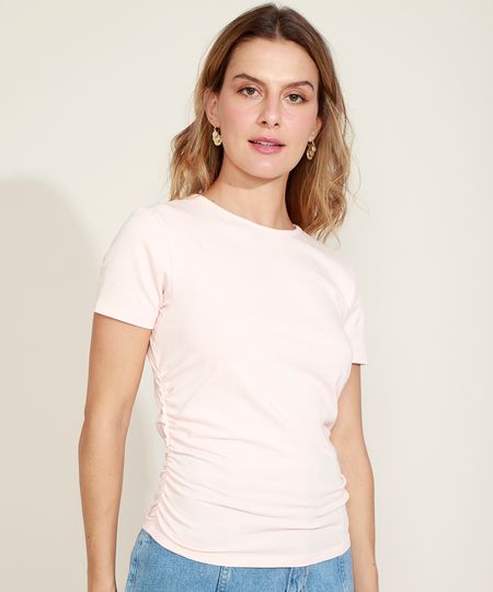 Blusa-Feminina-Basica-com-Elastico-Lateral-Manga-Curta-Decote-Redondo-Laranja-Claro-9966272-Laranja_Claro_1
