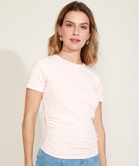 Blusa-Feminina-Basica-com-Elastico-Lateral-Manga-Curta-Decote-Redondo-Laranja-Claro-9966272-Laranja_Claro_1