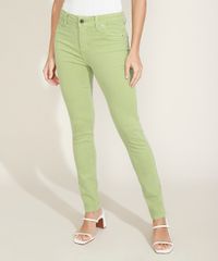 Calca-de-Sarja-Feminina-Sawary-Super-Skinny-Cintura-Alta-com-Pences-Verde-Claro-9976421-Verde_Claro_1