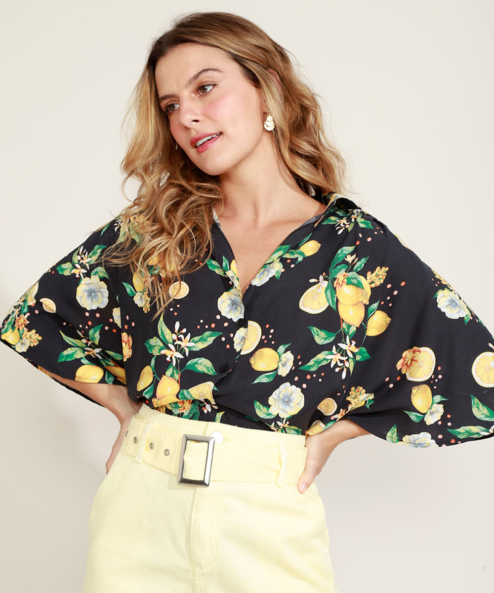 camisa feminina estampada manga curta