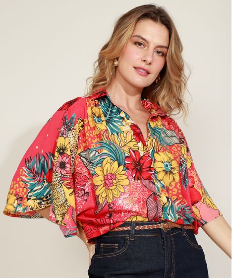 camisa feminina manga curta estampada