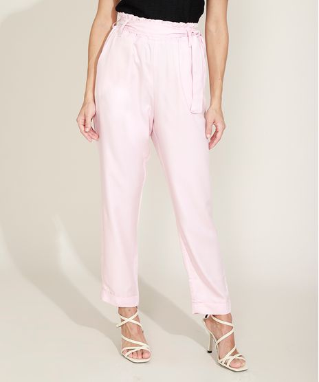 Calca-Feminina-Clochard-Cintura-Super-Alta-com-Faixa-para-Amarrar-e-Bolsos-Rosa-Claro-9967924-Rosa_Claro_1