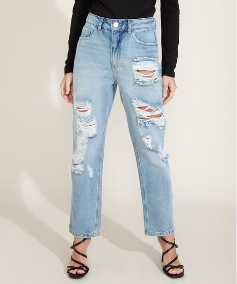 calça jeans cintura alta destroyed