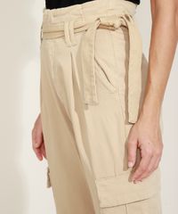 Calca-de-Sarja-Feminina-Clochard-Cargo-Cintura-Super-Alta-com-Faixa-para-Amarrar-Bege-Claro-9968057-Bege_Claro_5