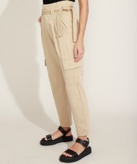 Calca-de-Sarja-Feminina-Clochard-Cargo-Cintura-Super-Alta-com-Faixa-para-Amarrar-Bege-Claro-9968057-Bege_Claro_6