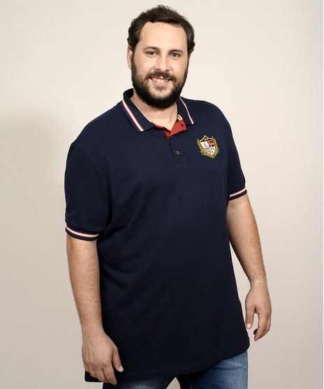 Polo-de-Piquet-Masculina-Plus-Size-Tradicional-com-Patch-Manga-Curta-Azul-Marinho-9952431-Azul_Marinho_1