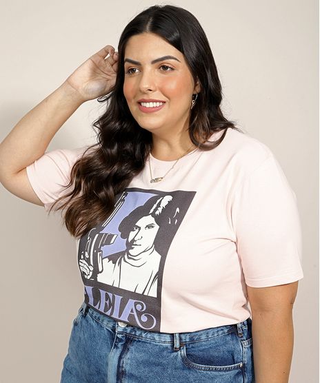 Blusa-Feminina-Plus-Size-Princesa-Leia-Star-Wars-Manga-Curta-Decote-Redondo-Rose-9962109-Rose_1