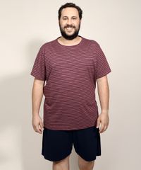 Pijama-Masculino-Plus-Size-com-Listras-Manga-Curta-Vinho-9972816-Vinho_1