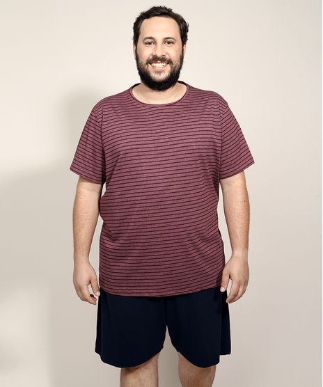 Pijama-Masculino-Plus-Size-com-Listras-Manga-Curta-Vinho-9972816-Vinho_1