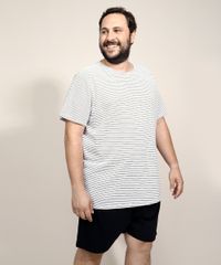 Pijama-de-Piquet-Masculino-Plus-Size-com-Listras-Manga-Curta-Branco-9972818-Branco_1