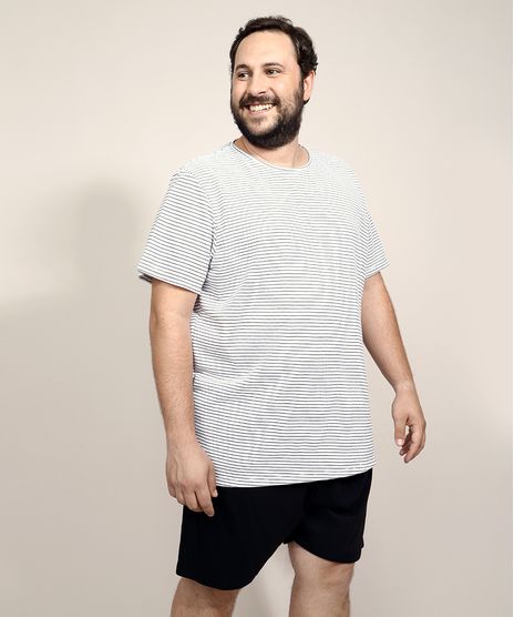 Pijama-de-Piquet-Masculino-Plus-Size-com-Listras-Manga-Curta-Branco-9972818-Branco_1