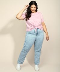 Blusa-Feminina-Plus-Size-Basica-com-No-Manga-Curta-Decote-Redondo-Rosa-9966915-Rosa_3