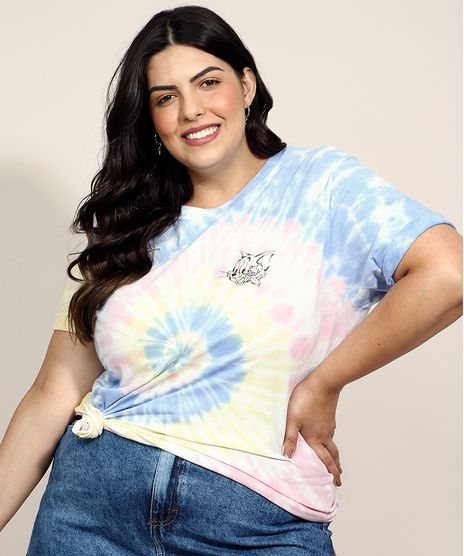 Blusa-Feminina-Plus-Size-Tom-e-Jerry-Estampada-Tie-Dye-Manga-Curta-Decote-Redondo-Multicor-9967437-Multicor_1