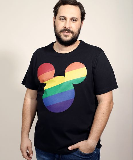 Camiseta-Masculina-Plus-Size-Pride-Mickey-Arco-Iris-Manga-Curta-Gola-Careca-Preta-9968117-Preto_1