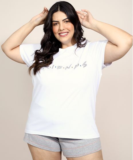 Pijama-Feminino-Plus-Size-Friends-Metalizado-com-Listras-Manga-Curta-Branco-9971225-Branco_1