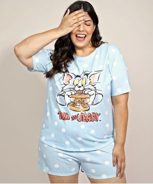 Pijama-Feminino-Plus-Size-Tom-e-Jerry-Estampado-de-Poa-Manga-Curta-Azul-Claro-9961133-Azul_Claro_1