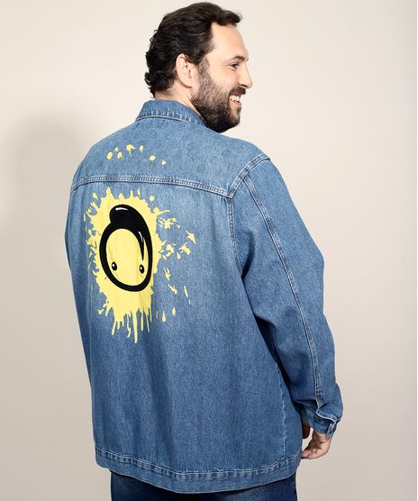 Jaqueta-Jeans-Unissex-Plus-Size-Oversized-com-Estampa-de-Grafite-e-Button-Azul-Medio-9973108-Azul_Medio_1