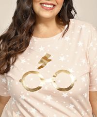 Pijama-Feminino-Plus-Size-Harry-Potter-Metalizado-Estampado-de-Estrelas-Manga-Curta-Rose-9961132-Rose_2