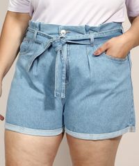 Short-Jeans-Feminino-Plus-Size-Clochard-Cintura-Super-Alta-com-Faixa-para-Amarrar-Azul-Claro-9967287-Azul_Claro_1
