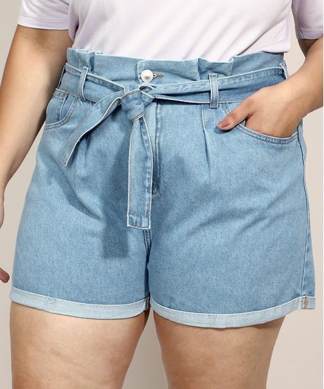 Short-Jeans-Feminino-Plus-Size-Clochard-Cintura-Super-Alta-com-Faixa-para-Amarrar-Azul-Claro-9967287-Azul_Claro_1