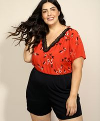 Pijama-Feminino-Plus-Size-com-Estampa-Floral-e-Renda-Manga-Curta-Vermelho-9970228-Vermelho_6