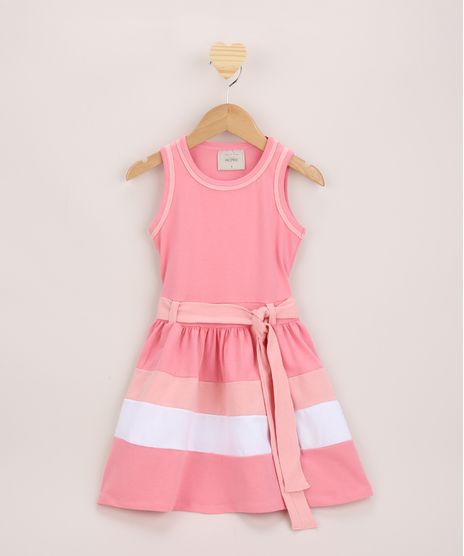 Vestido-Infantil-com-Recortes-e-Faixa-Para-Amarrar-Sem-Manga-Rosa-9969659-Rosa_1