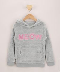 Blusao-Infantil-de-Pelo-Texturizado--Meow--Holografico-com-Capuz-e-Bolso-Canguru-Cinza-9797529-Cinza_1