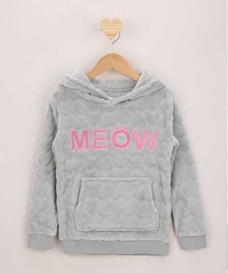 Blusao-Infantil-de-Pelo-Texturizado--Meow--Holografico-com-Capuz-e-Bolso-Canguru-Cinza-9797529-Cinza_1