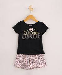 Conjunto-Infantil-Princesas-de-Blusa--We-Are-Courageous--Manga-Curta-com-No-Preta---Short-Estampado-Rosa-Claro-9962343-Rosa_Claro_1