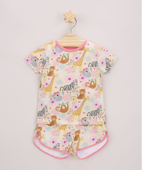 Pijama-Infantil-Estampado-de-Bichos-Manga-Curta-Amarelo-9964005-Amarelo_1