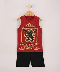 Conjunto-Infantil-Harry-Potter-de-Regata-Grifinoria-Vermelha---Bermuda-de-Moletom-Preta-9968193-Preto_1
