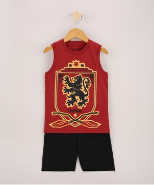 Conjunto-Infantil-Harry-Potter-de-Regata-Grifinoria-Vermelha---Bermuda-de-Moletom-Preta-9968193-Preto_1