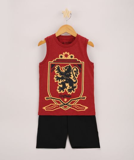 Conjunto-Infantil-Harry-Potter-de-Regata-Grifinoria-Vermelha---Bermuda-de-Moletom-Preta-9968193-Preto_1
