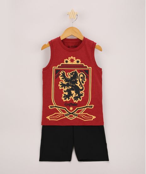 Conjunto-Infantil-Harry-Potter-de-Regata-Grifinoria-Vermelha---Bermuda-de-Moletom-Preta-9968193-Preto_1