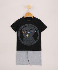 Conjunto-Infantil-de-Camiseta-Manopla-do-Infinito-Manga-Curta-Preta---Bermuda-de-Moletom-Cinza-Mescla-9968178-Cinza_Mescla_1