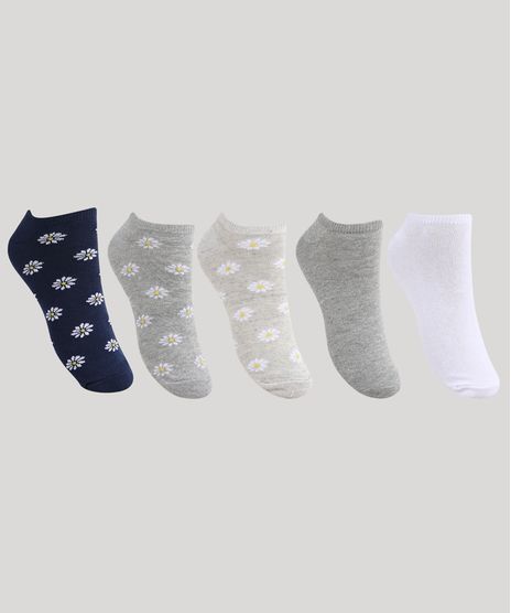 Kit-de-5-Meias-Femininas-Cano-Baixo-Estampadas-de-Margaridas-Multicor-9964964-Multicor_1