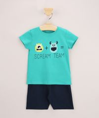 Conjunto-Infantil-de-Camiseta-Monstros-S-A-Manga-Curta-Verde---Bermuda-de-Moletom-Azul-Marinho-9963483-Azul_Marinho_1