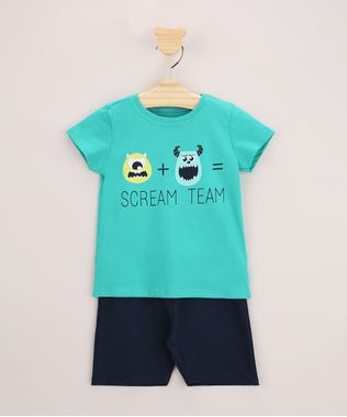 Conjunto-Infantil-de-Camiseta-Monstros-S-A-Manga-Curta-Verde---Bermuda-de-Moletom-Azul-Marinho-9963483-Azul_Marinho_1