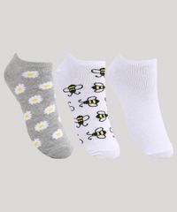 Kit-de-3-Meias-Femininas-Cano-Baixo-Margaridas-e-Abelhas-Multicor-9964965-Multicor_1