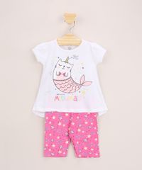Conjunto-Infantil-de-Blusa-Ampla-Gata-Sereia-com-Glitter-e-Babado-Manga-Curta-Off-White---Bermuda-Estampada-Fundo-do-Mar-Rosa-9967875-Rosa_1