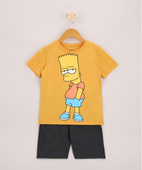 Conjunto-Infantil-Bart-Simpson-de-Camiseta-Manga-Curta-Amarela---Bermuda-de-Moletom-Cinza-Mescla-9968189-Cinza_Mescla_1