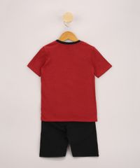 Conjunto-Infantil-de-Camiseta-Liga-da-Justica-Manga-Curta-Vermelha---Bermuda-de-Moletom-Preta-9968188-Preto_3